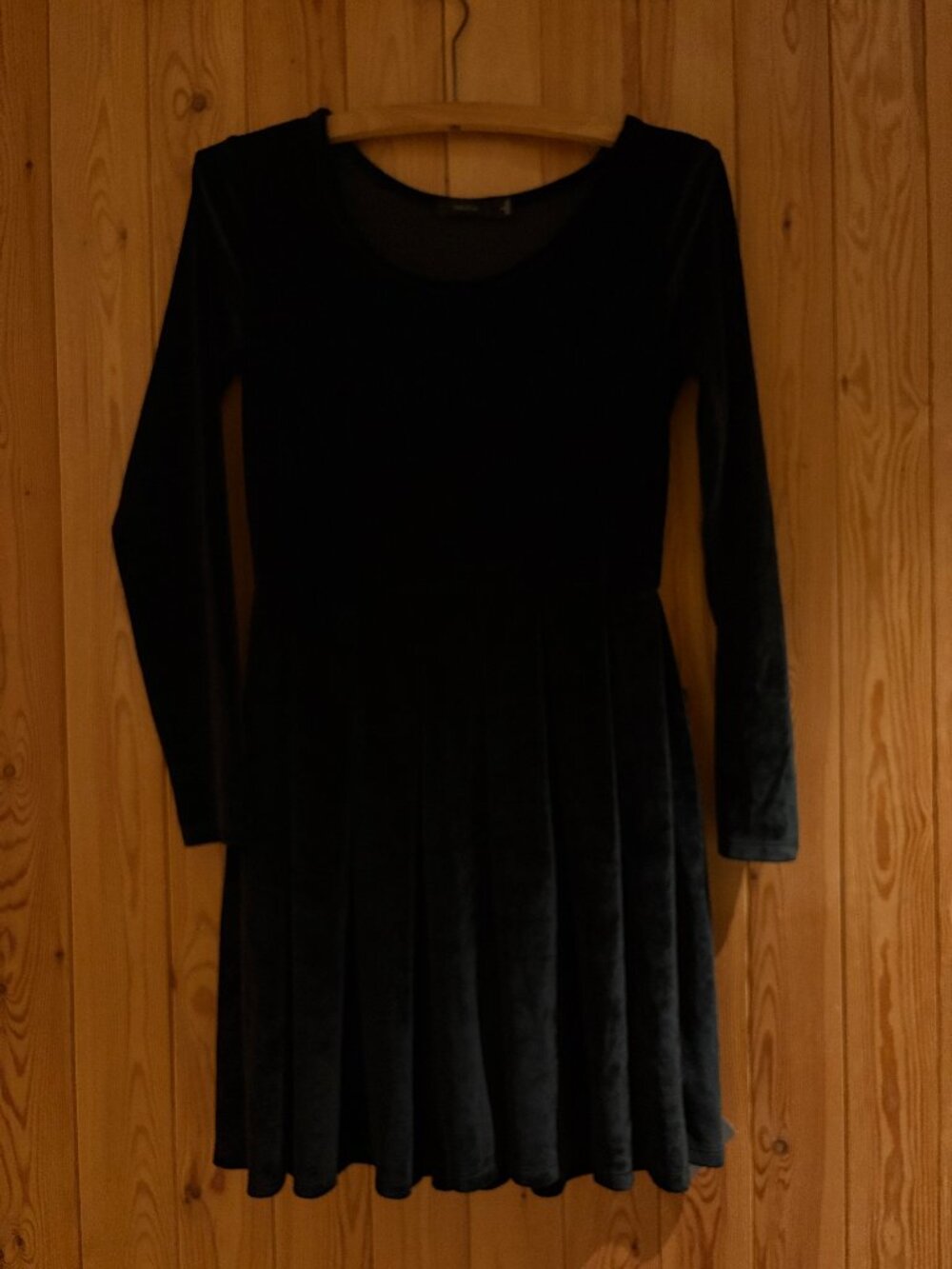 2010s Black Velvet Talulah Skater Mini Dress with Long Sleeves